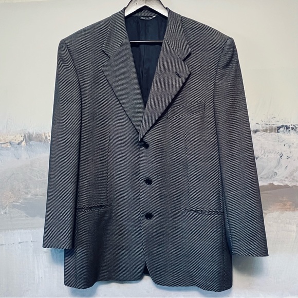Trussini  Linea Nuova Other - Vtg TRUSSINI Linea Nuova Wool Sport Coat Men 43R Blazer Navy Blue Birdseye Italy